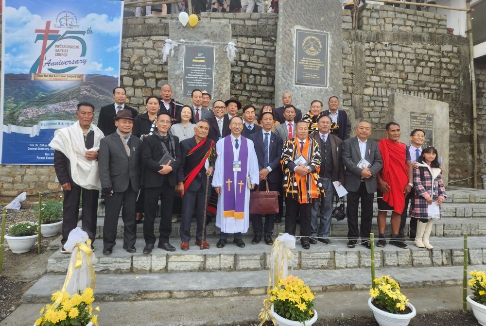Phüsachodümi Baptist Church 75th Anniversary Monolith unveiled by Rev Dr Chekroveyi Cho-o, Executive Secretary, Chakhesang Baptist Church Council on December 9.